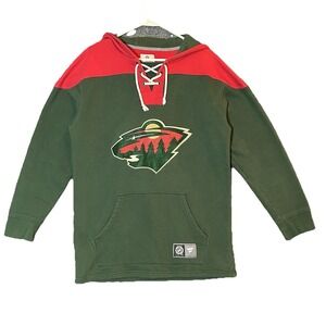 Minnesota Wild NHL Official Lace Up Hoodie Sweatshirt Fanatics Embroidered - MED